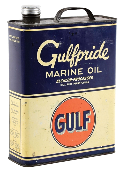 RARE GULFPRIDE MARINE MOTOR OIL ONE GALLON FLAT CAN. 