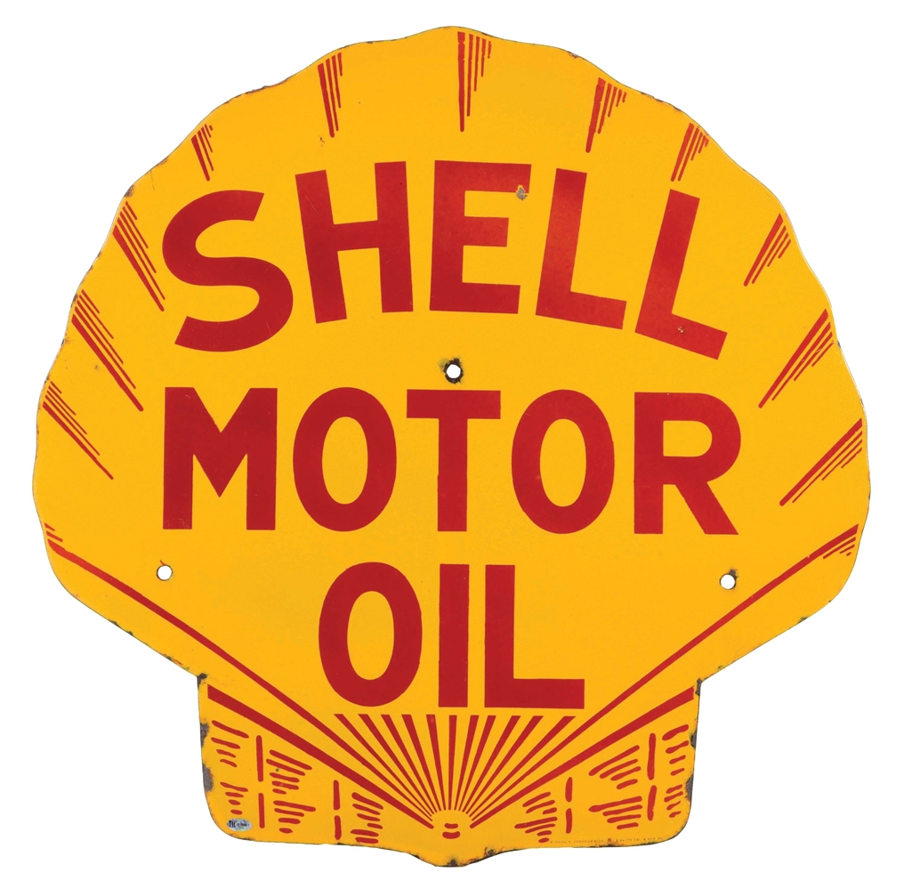 RARE SHELL MOTOR OIL PORCELAIN SERVICE STATION BOTTLE RACK SIGN.
