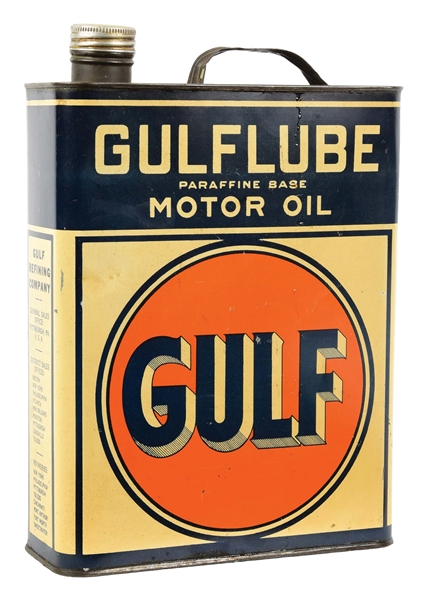 GULFLUBE MOTOR OIL ONE GALLON FLAT CAN. 