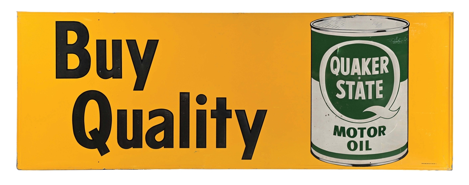 BUY QUALITY QUAKER STATE MOTOR OIL SELF-FRAMED TIN SIGN W/ OIL CAN GRAPHIC.