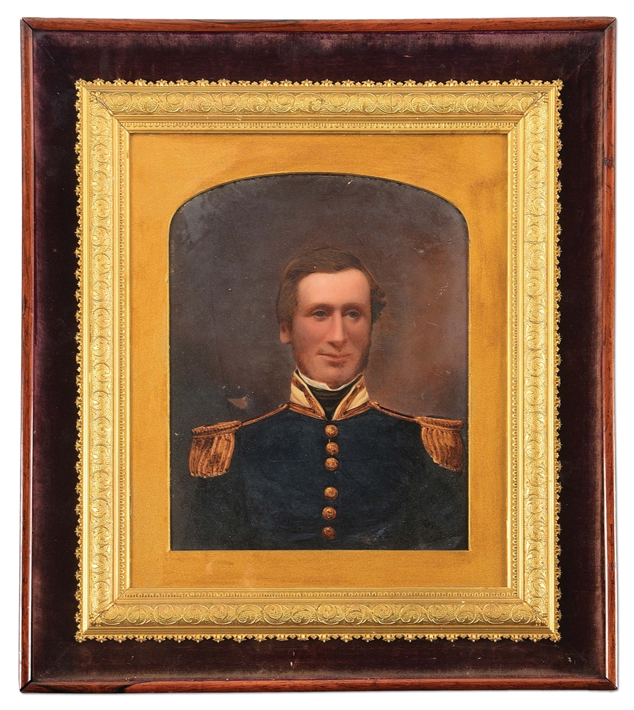 PAINTED PORTRAIT OF A FEDERAL PERIOD NAVAL OFFICER.