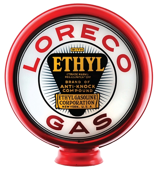 LORECO ETHYL GASOLINE COMPLETE 15" GLOBE ON METAL HIGH PROFILE BODY.
