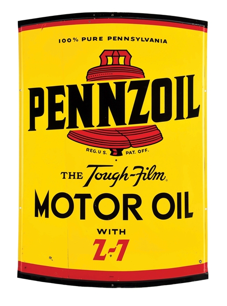 PEENZOIL MOTOR OIL "WITH Z-7" DIE-CUT SIGN W/ BELL GRAPHIC.