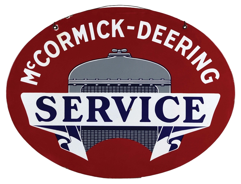 MCCORMICK-DEERING "SERVICE" PORCELAIN SIGN W/ TRACTOR RADIATOR GRAPHIC.