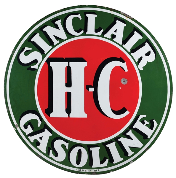 SINCLAIR H-C GASOLINE 48" PORCELAIN SERVICE STATION SIGN.