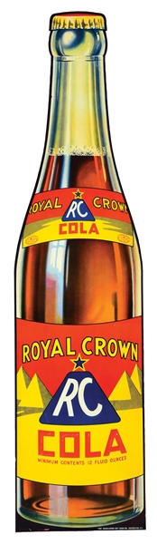 R.C. COLA EMBOSSED TIN BOTTLE SIGN W/ PYRAMID GRAPHIC. 