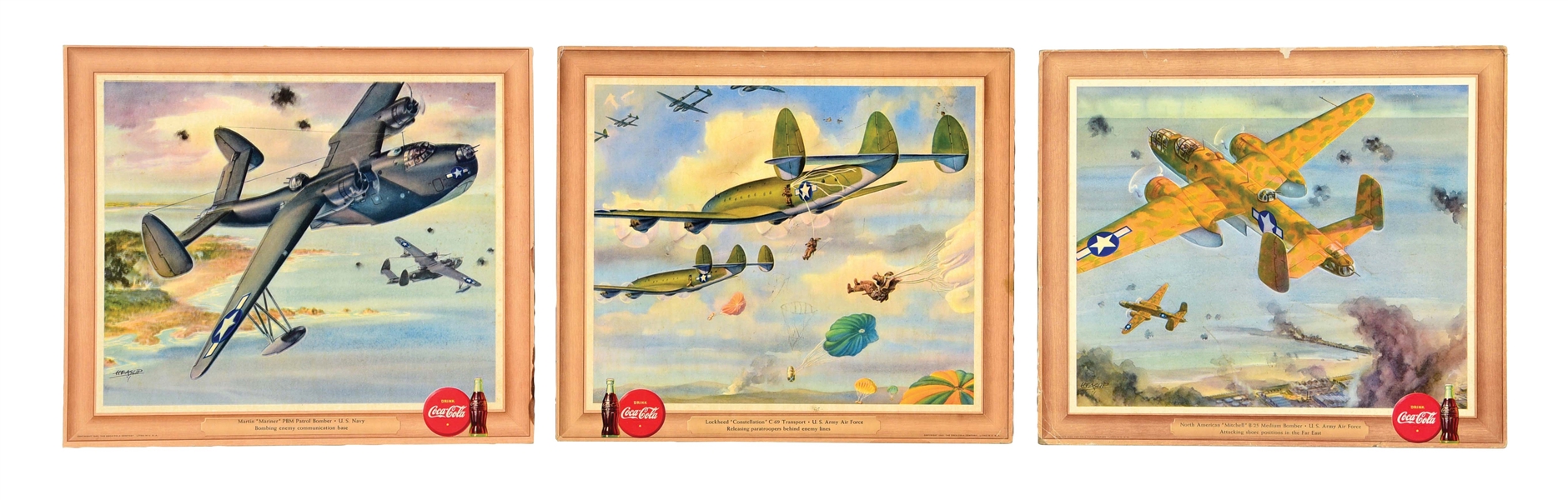 COLLECTION OF 3 DRINK COCA-COLA CARDBOARD LITHOGRAPHS W/ AIRPLANE GRAPHIC.