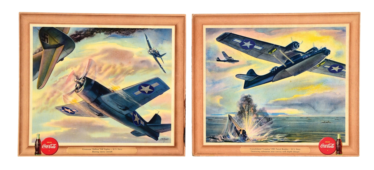 COLLECTION OF 2 DRINK COCA-COLA CARDBOARD LITHOGRAPHS W/ AIRPLANE GRAPHIC.