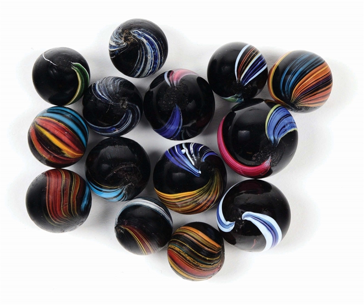 LOT OF 14: INDIAN SWIRL MARBLES.