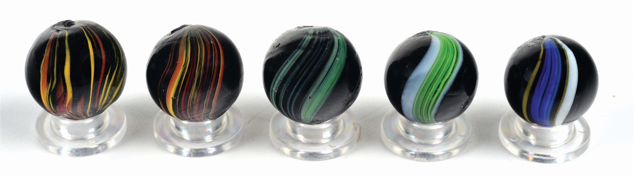 LOT OF 5: INDIAN SWIRL MARBLES.