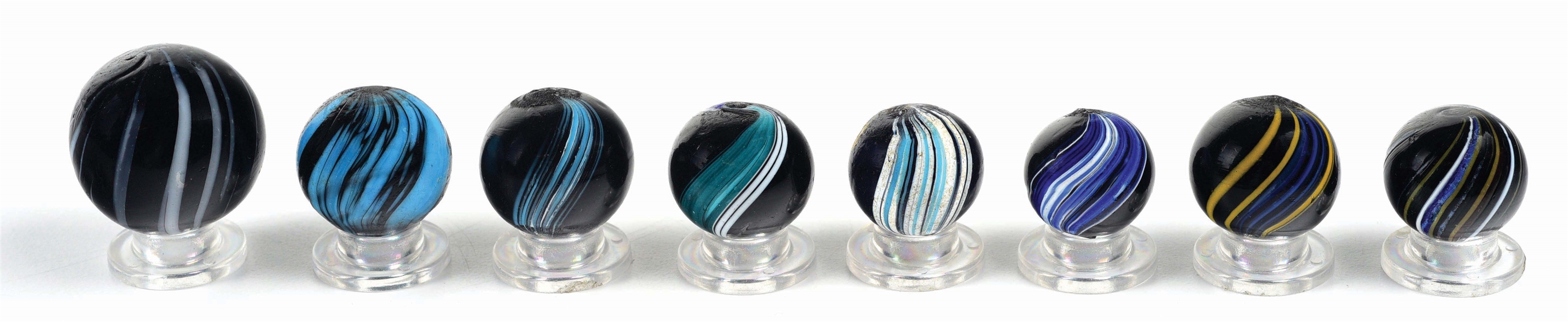 LOT OF 8: INDIAN SWIRL MARBLES.