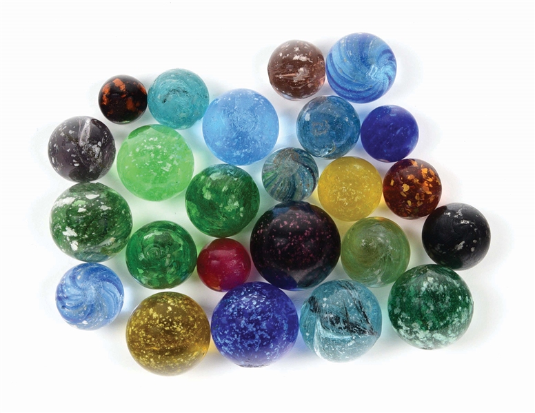 LOT OF 24: MICA MARBLES.