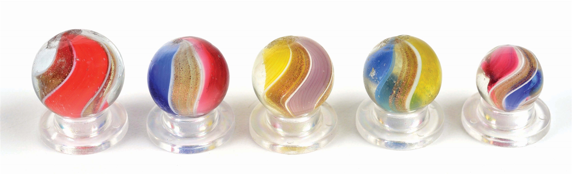 LOT OF 5: RIBBON LUTZ MARBLES.