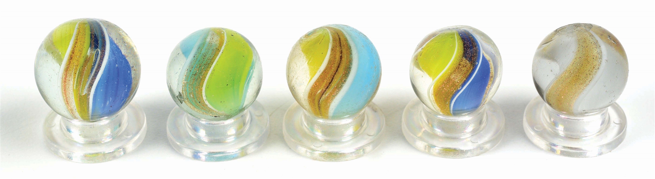 LOT OF 5: RIBBON LUTZ MARBLES.