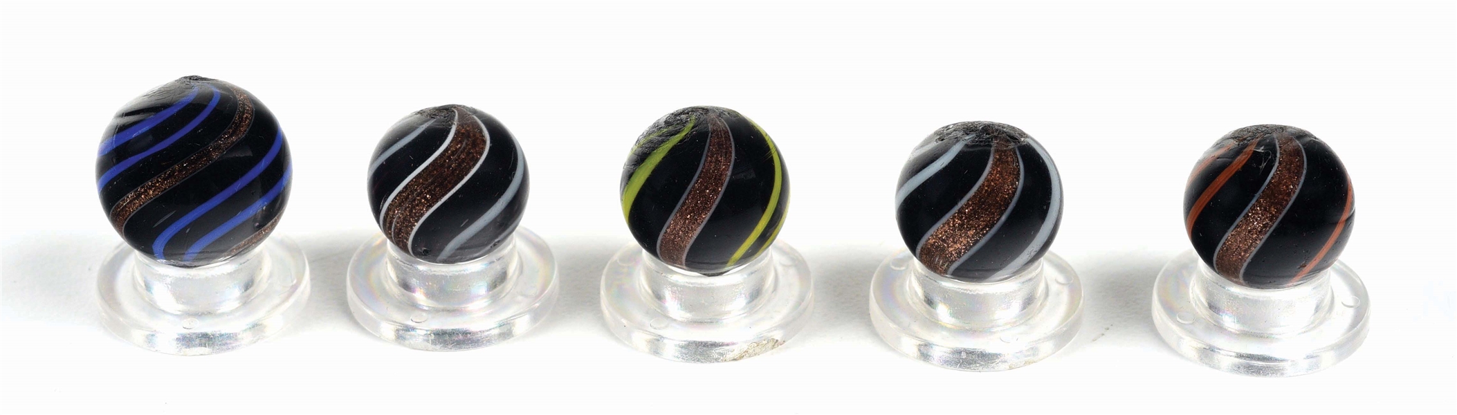 LOT OF 5: BANDED LUTZ MARBLES.