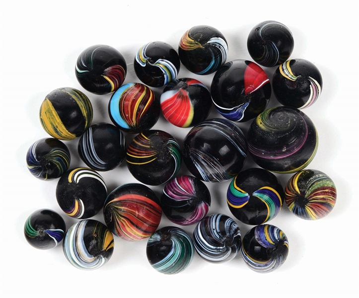 LOT OF 24: INDIAN SWIRL MARBLES.