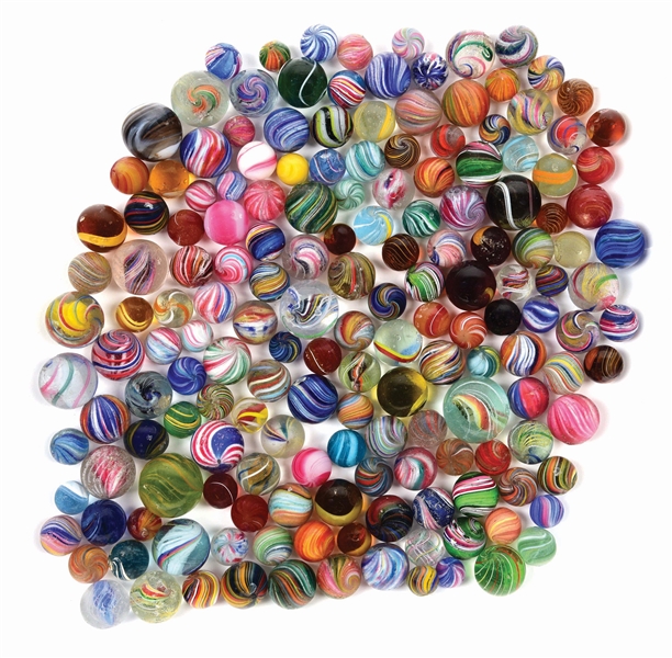 LOT OF APPROXIMATELY 169 HANDMADE MARBLES.