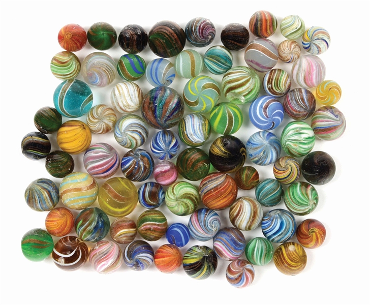 LOT OF APPROXIMATELY 74 LUTZ MARBLES.