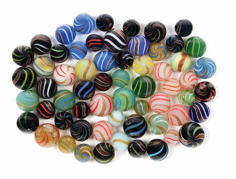 LOT OF APPROXIMATELY 61 LUTZ MARBLES.