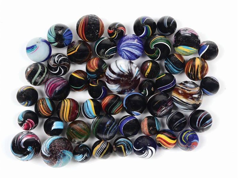 LOT OF APPROXIMATELY 49 HANDMADE MARBLES.