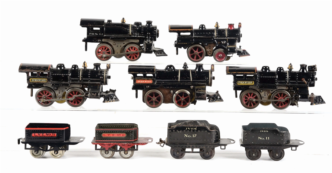 LOT OF 9: EARLY IVES PRE-WAR STEAM LOCOMOTIVES.