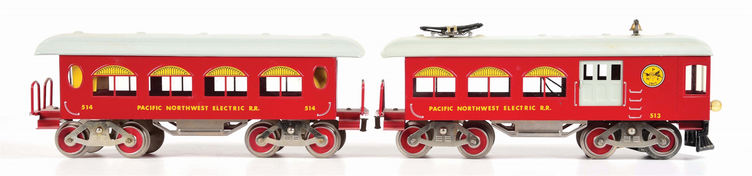 LOT OF 2: MCCOY WIDE GAUGE PACIFIC NORTHWEST ELECTRIC-POWERED UNIT & TRAILER.