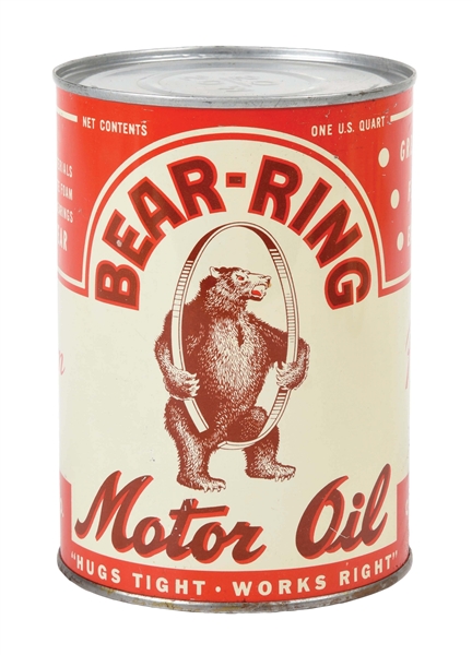 BEAR RING MOTOR OIL ONE QUART CAN W/ BEAR GRAPHIC. 