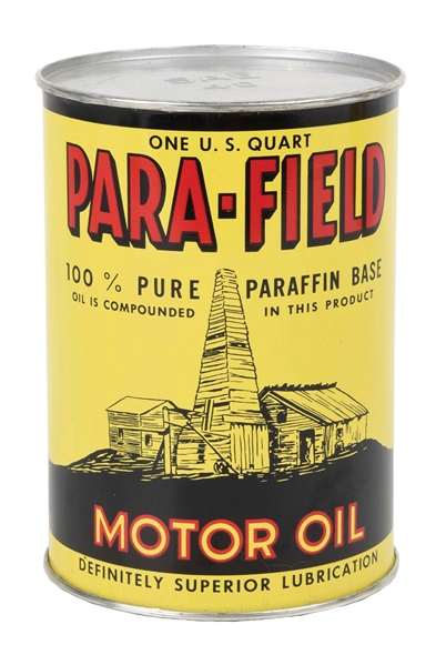 PARA-FIELD MOTOR OIL ONE QUART CAN W/ OIL DERRICK GRAPHIC. 