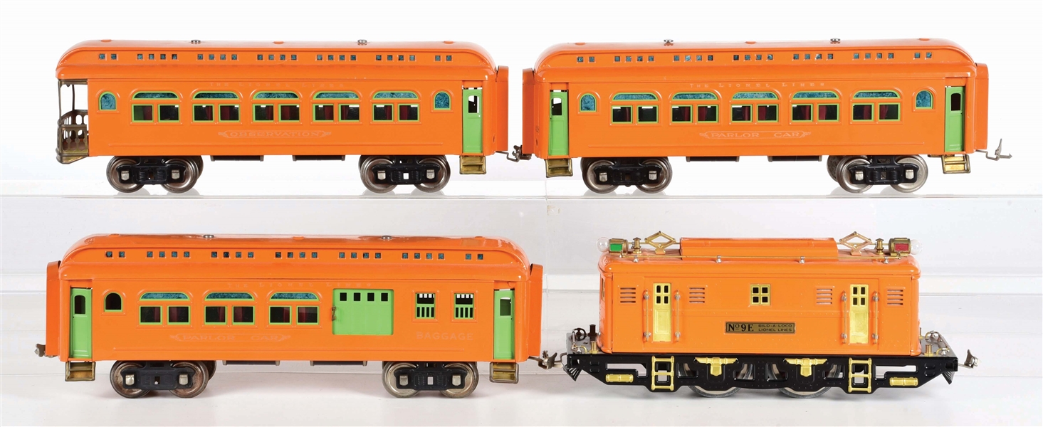 LOT OF 4: LIONEL LINES 9E LOCO ENGINE W/ OBSERVATION CARS.
