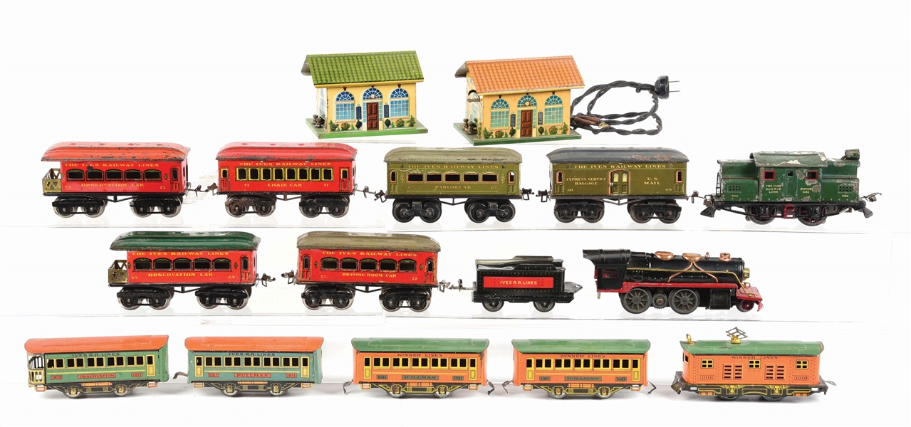 LARGE GROUPING OF IVES & WINNER LINES TRAINS.