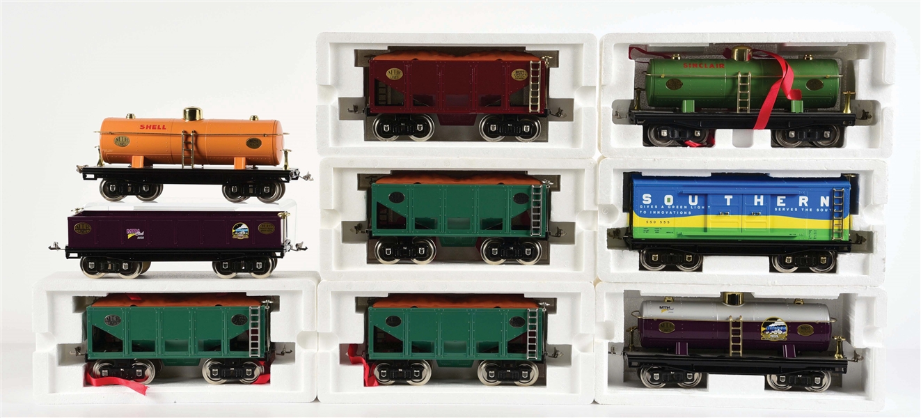 LOT OF 9: MTH STANDARD GAUGE FREIGHT CARS.