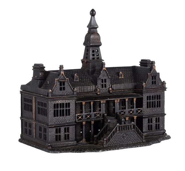 CAST IRON IVES PALACE W/ FINIAL STILL BANK.