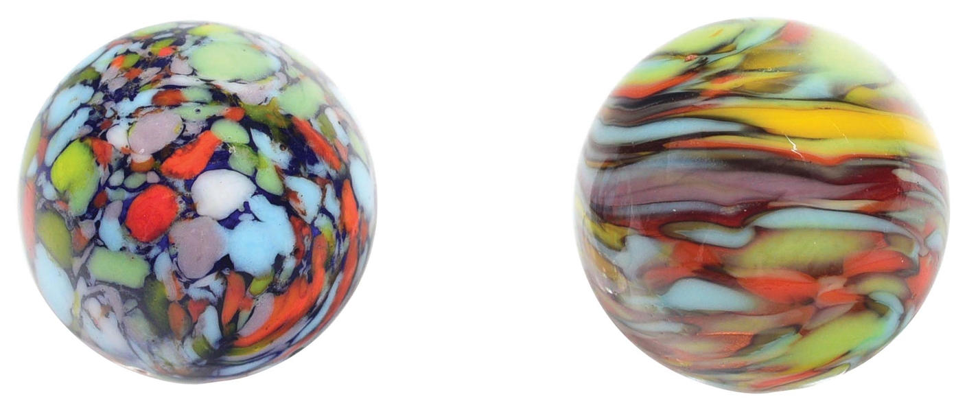 LOT OF 2: CHRISTENSEN AGATE COBALT GUINEA AND AMBER BASE GUINEA MARBLES.