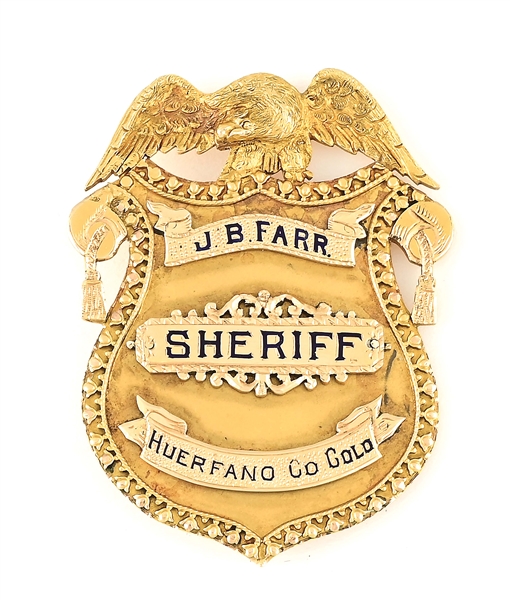 J.B. FARR PRESENTATION 14K GOLD COLORADO SHERIFF BADGE.