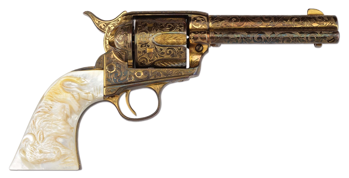 (C) GOLD WASHED AND ENGRAVED COLT SINGLE ACTION ARMY REVOLVER WITH PEARL GRIPS (1901).