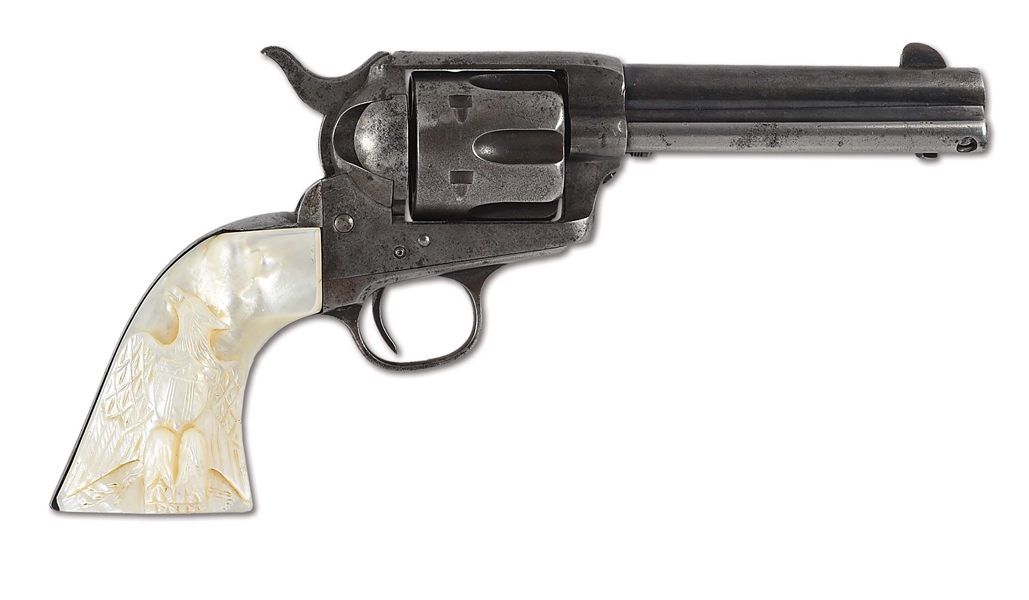 (A) COLT FRONTIER SIX SHOOTER SAA WITH BRIDGEPORT RIG, PEARL GRIPS, AND INSCRIBED TO RAMON CAVANLLO.