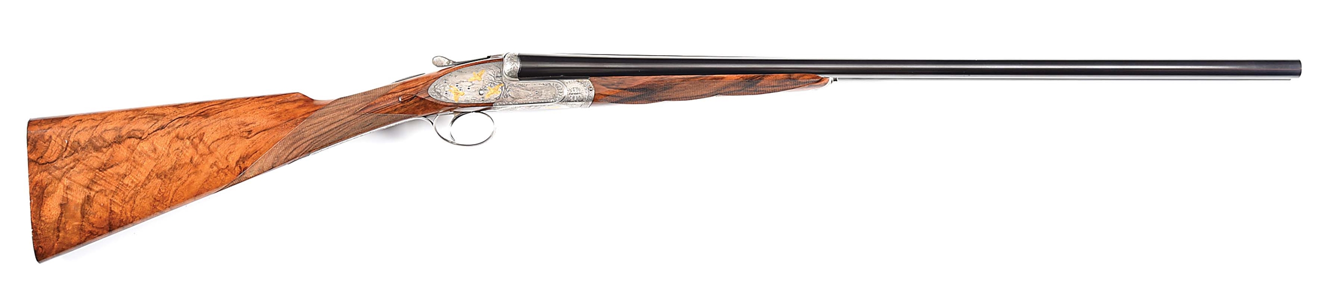 (M) AN ATTRACTIVE BERTUZZI VENERE 20 BORE SIDE BY SIDE GAME GUN, WITH MASTERFULLY EXECUTED GOLD INLAID GAME SCENES, SIGNED BY ZANELLI.