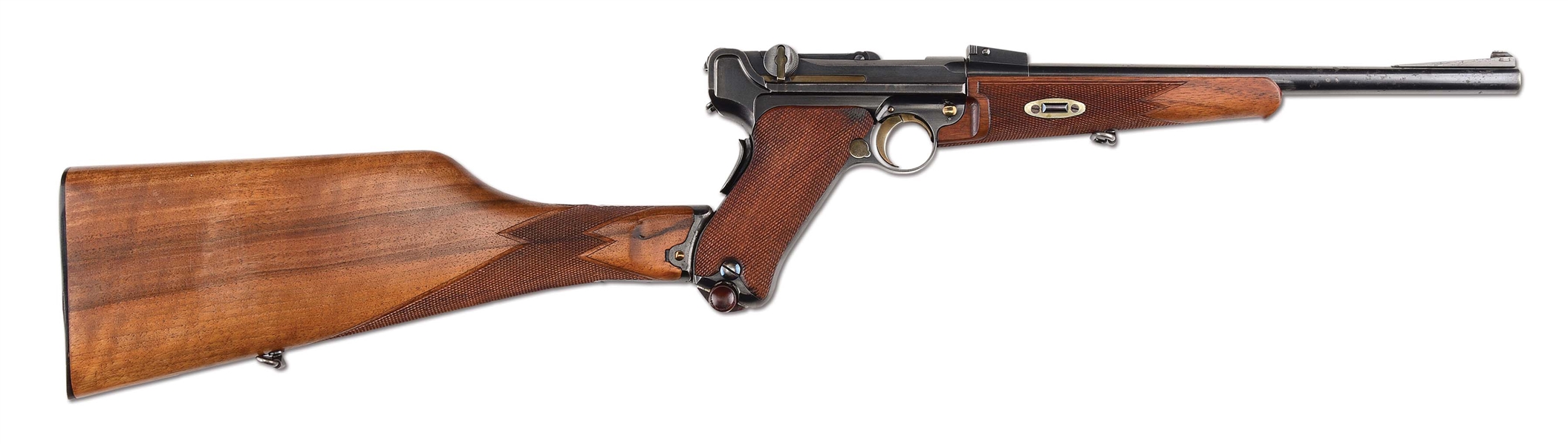 (C) CASED DWM MODEL 1902 LUGER SEMI AUTOMATIC CARBINE RETAILER MARKED FOR BUENOS AIRES.