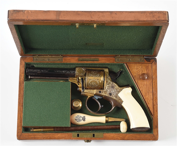 (A) EXHIBITION GRADE ENGRAVED GOLD PLATED MODEL 1868 TRANTER REVOLVER BY H. HOLLAND WITH ROYAL MONOGRAMS.