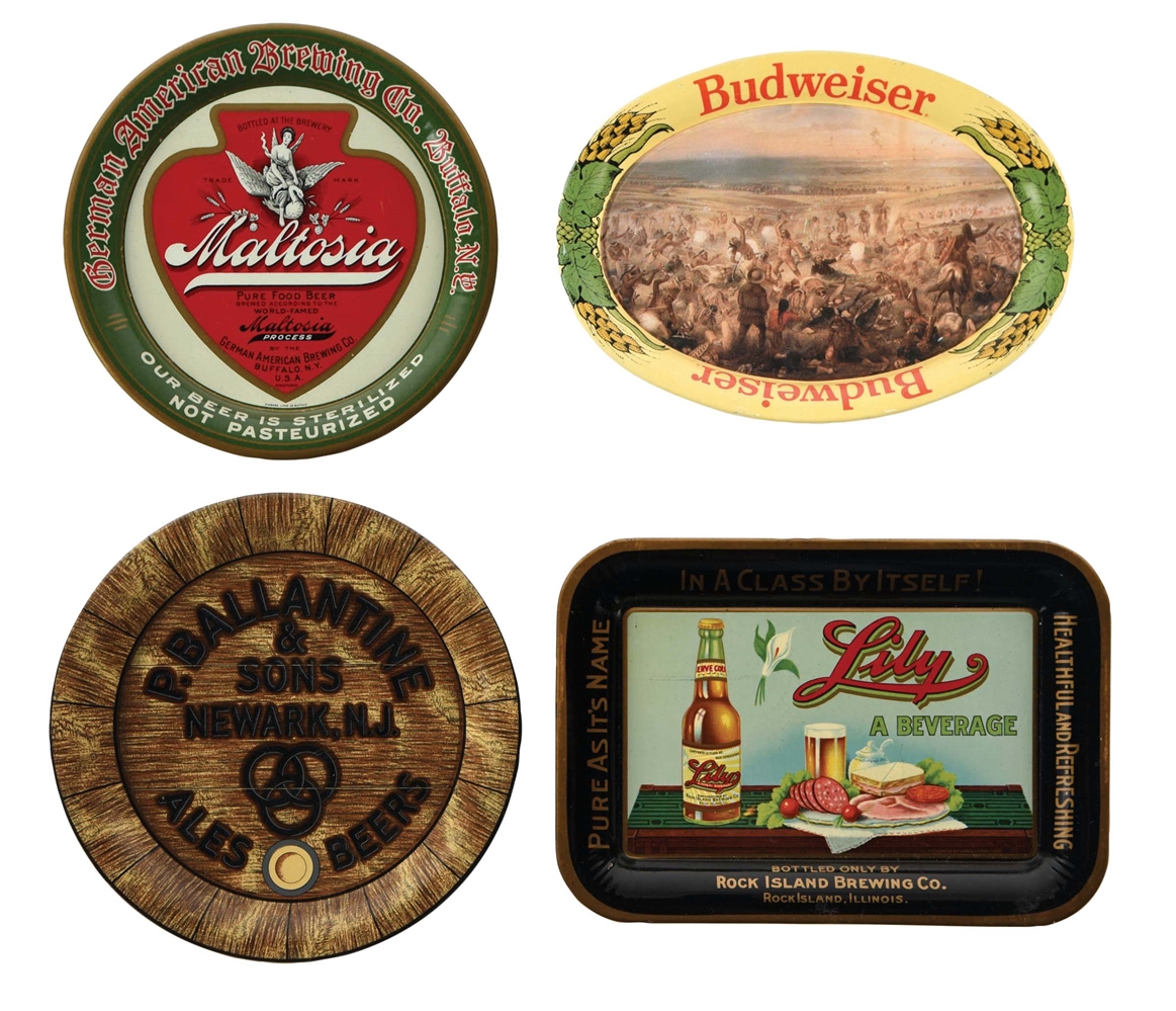 COLLECTION OF 4: TIN LITHOGRAPHED TIP TRAYS.
