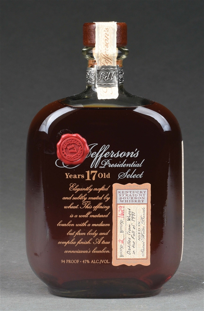 JEFFERSONS PRESIDENTIAL SELECT STRAIGHT KENTUCKY BOURBON 17 YEAR OLD