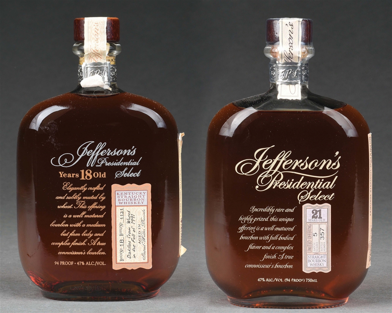 LOT OF 2: 18 & 21 YR JEFFERSONS PRESIDENTIAL SELECT STRAIGHT KENTUCKY BOURBONS