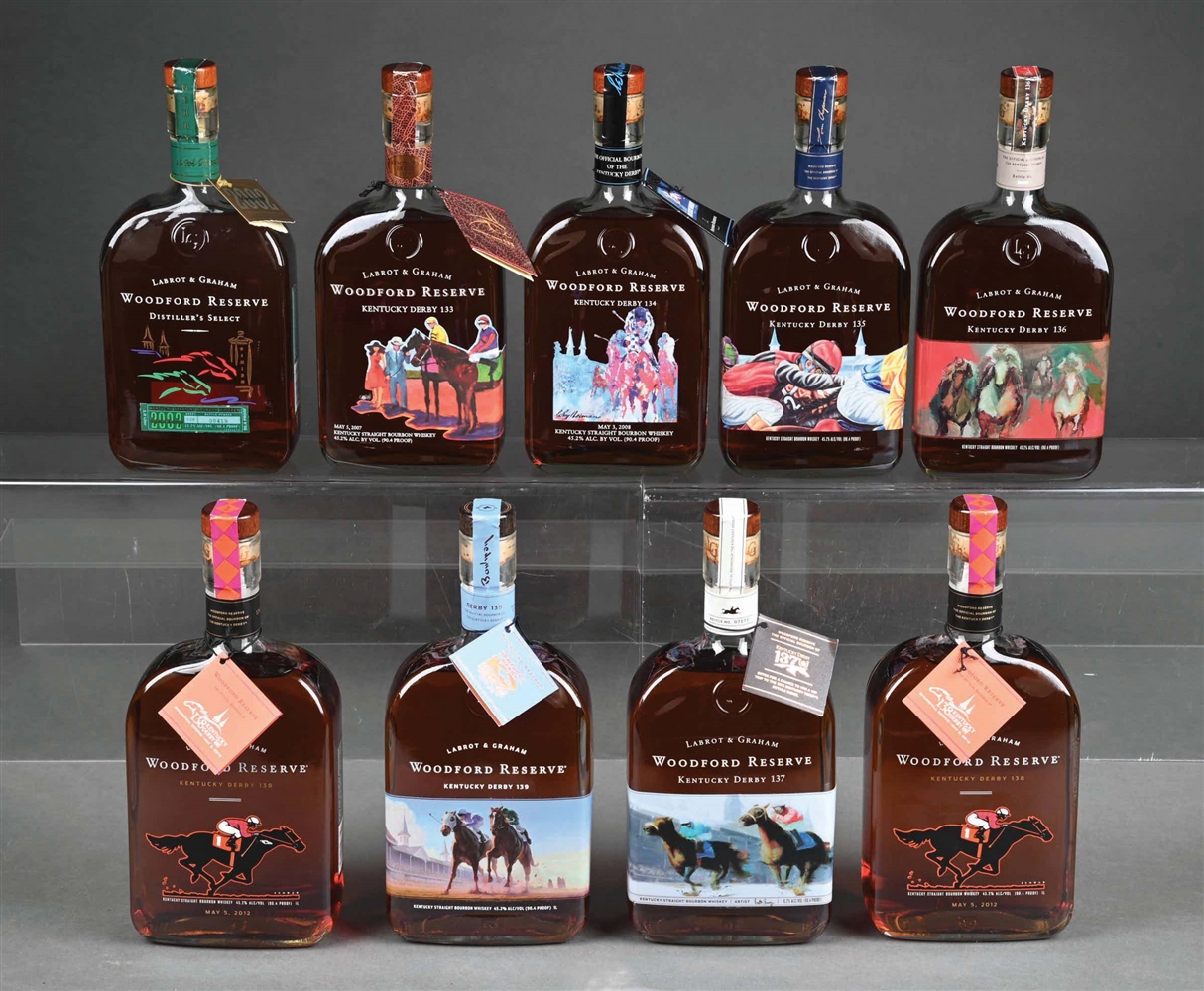 LOT OF 9: LABROT & GRAHAM WOODFORD RESERVE SPECIAL EDITION 1 LITER DERBY BOTTLES