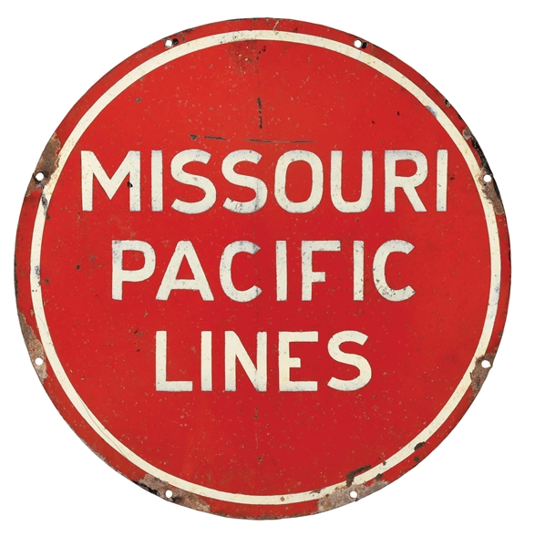 MISSOURI PACIFIC LINES RAILROAD PAINTED METAL SIGN.