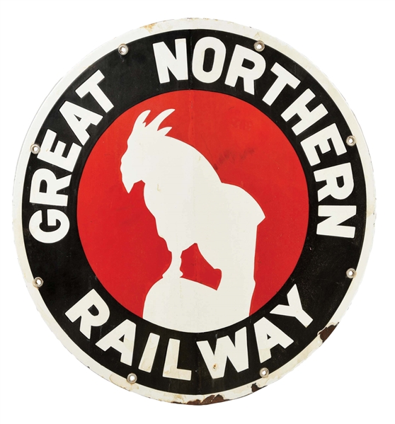 GREAT NORTHERN RAILWAY PORCELAIN SIGN.