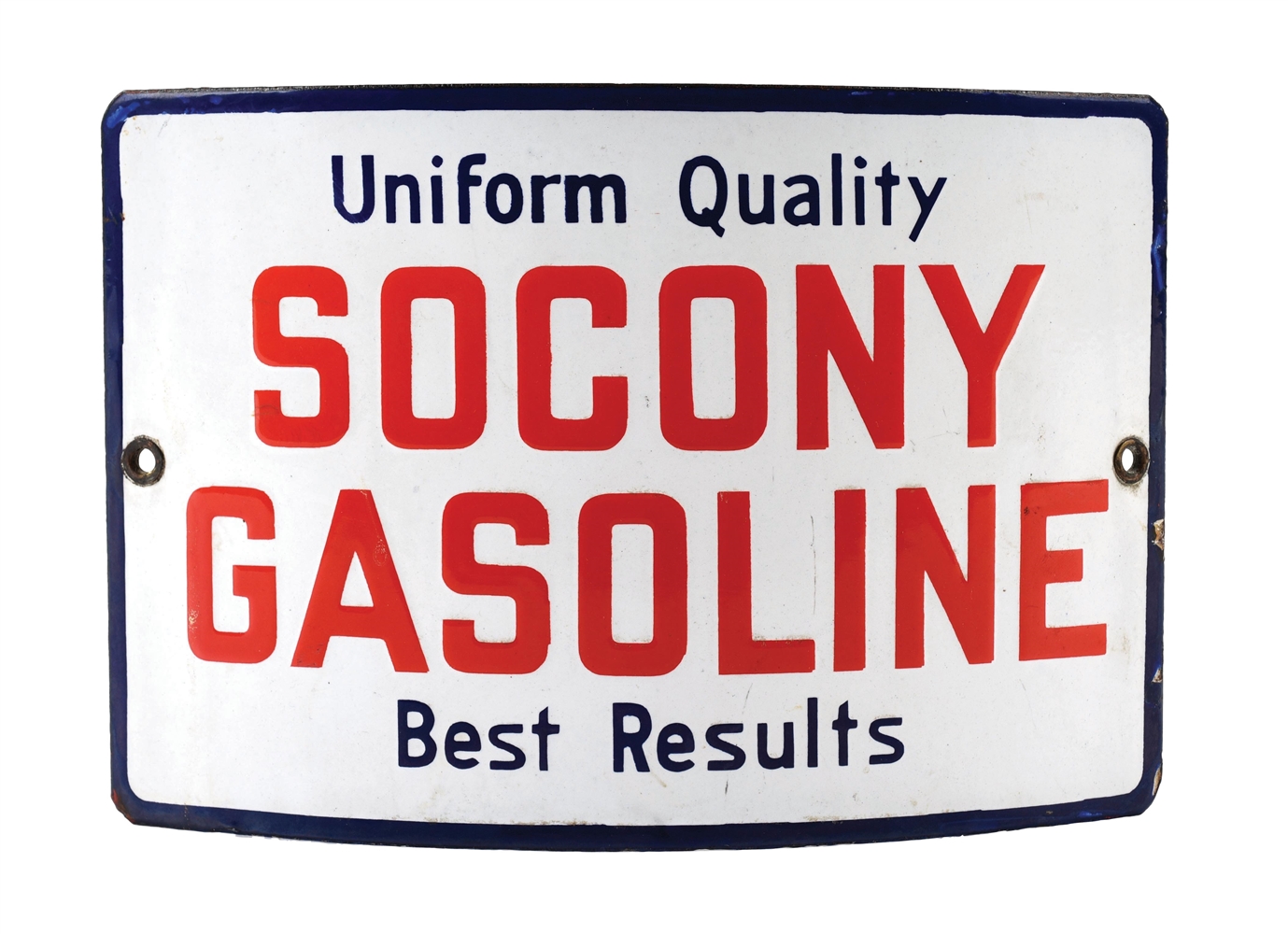 SOCONY GASOLINE CURVED PORCELAIN SIGN.