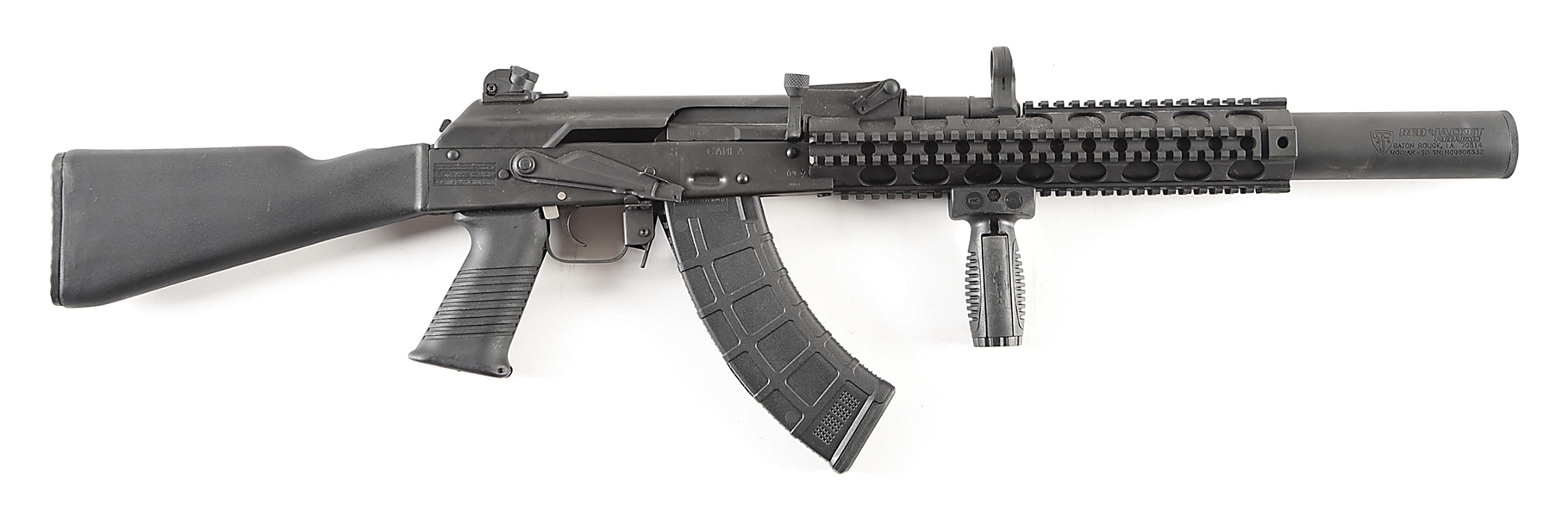 (N) IZHMASH SAIGA 7.62X39 SEMI-AUTOMATIC RIFLE WITH RED JACKET FIREARMS AKSD INTEGRALLY SUPPRESSED BARREL (SILENCER).