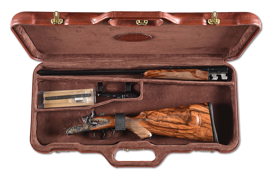 (M) FAUSTI SLE DOUBLE RIFLE IN .243 WINCHESTER, ENGRAVED BY MUFFOLINI, WITH CASE.
