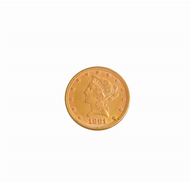 1881 $10 GOLD LIBERTY, RAW AU58