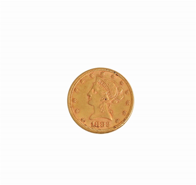 1882 $10 GOLD LIBERTY, RAW XF45